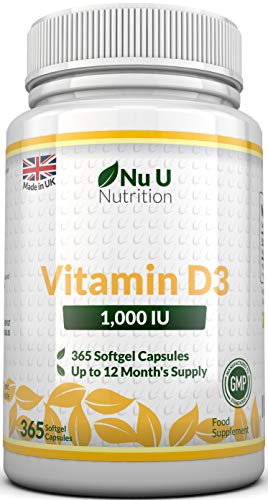 Vitamina D3 1000UI 365 Capsule Softgel (Scorta per 1 Anno) Integratore di Vitamina D3, Colecalciferolo ad Alta Biodisponibilità Nu U Nutrition