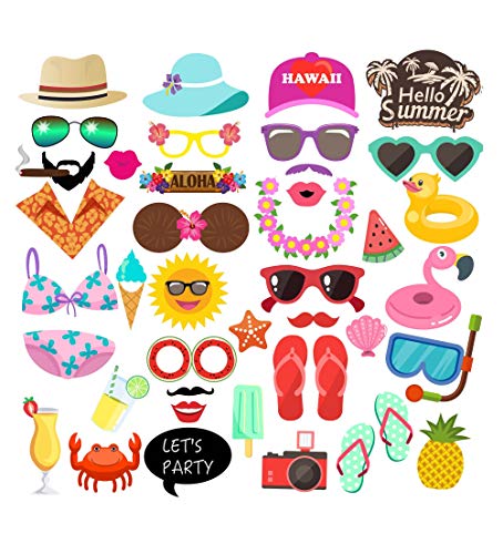 Losuya Kit Puntelli Hawaiian Photo Booth 42PCS Summer Pool Party Luau Tropical Tiki Beach Vacation Dress-up Costume Accessori Decorazione