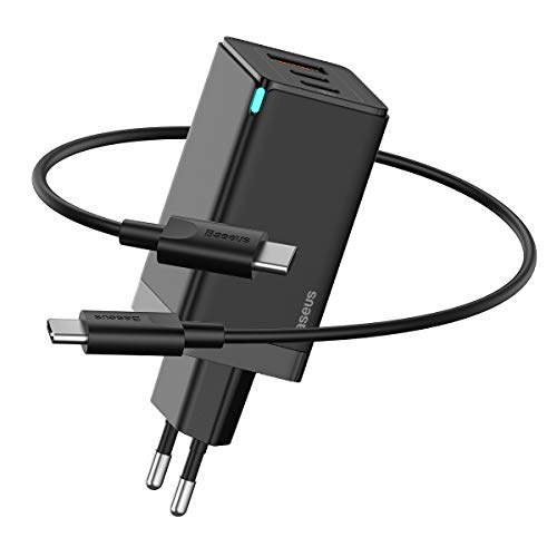 Baseus Chargeur Rapide USB C, 3 Porte Type-C1 / C2 + USB-A 65W Power Delivery PRO con GaN2 Tech per iPhone, iPad, Samsung Galaxy/Note, Huawei, Xiaomi, Lenovo, Switch, ECC. (Nero)