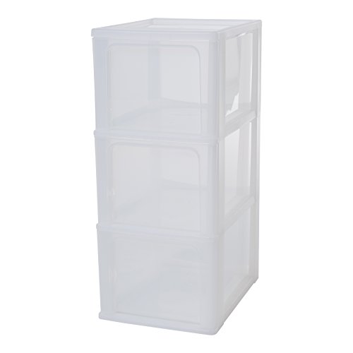 Iris Ohyama, torre di stoccaggio 3 cassetti - Organizer Chest - OCH-2300, plastica, bianco satinato / trasparente, 39 L, 26 x 35.5 x 60.2 cm