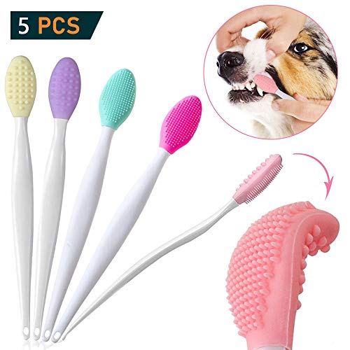 OneBarleycorn -5 Pack Spazzolino per Cani, Kit di spazzolini dentali in Silicone Morbido a Doppia Faccia con Manici curvi a Manico Lungo per Cani Cuccioli Cani di Piccola Taglia