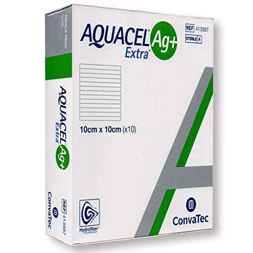 Aquacel Ag+ Extra, garze di medicazione quadrate per ferite, 10 x 10 cm