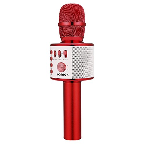 Microfono Karaoke Wreless Bluetooth BONAOK, 3-in-1 Palmare Portatile Karaoke Mic Regalo di Compleanno Altoparlante per Feste a Casa per iPhone/Android/iPad, PC Smartphone Rosso