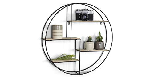 LIFA LIVING Mensole da Muro Rotonda, Mensole da Muro Design Soggiorno, Mensola da Parete con 4 Ripiani salvaspazio Cucina e Camera da Letto, Libreria Tonda da Parete, 55 x 11