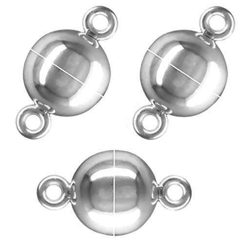 My-Bead 3 pezzi chiusure magnetico Palla 8mm Argento 925 per collane e bracciali di perle Qualità da gioielliere DIY