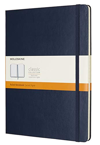Moleskine Classic Notebook, Taccuino a Righe, Copertina Rigida e Chiusura ad Elastico, Formato XL 19 x 25 cm, Colore Blu Zaffiro, 192 Pagine