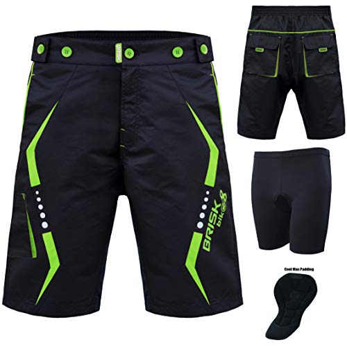 Pantaloncini MTB Brisk, Coolamax Imbottito, Staccabile Rivestimento Interno, Free Style Formato Adulto (Nero, Verde, X-Large)