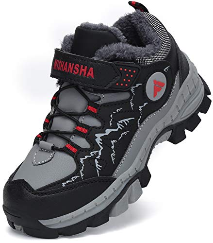 Mishansha Scarpone Trekking Bambini Antiscivolo Scarponi da Montagna Ragazzi Scarpa da Escursionismo Ragazze Leggeri Scarpe Invernali Nero Gr.31