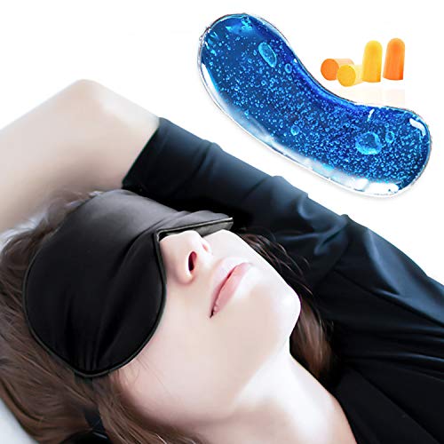 Maschera per Dormire con Refrigerante Occhi, Mascherina Notte 100% Seta Naturale Terapia del Caldo Freddo JAANY (Nero)