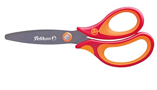 Pelikan Griffix Forbici 14 cm Rosse, per Bambini, Impugnatura Ergonomica, per Destrimani, Lame Nitruro di Titanio con Punte Arrotondate 14 cm, Lista Scuola, 803526, Rosso