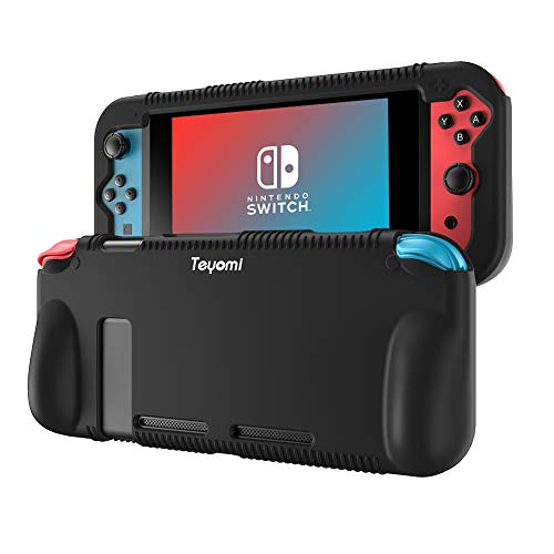 Teyomi Custodia Per Nintendo Switch, Cover Protettiva per Custodia in Silicone con 2 Fessure per Carte Da Gioco, Assorbimento Degli Urti e Antigraffio (Nero)