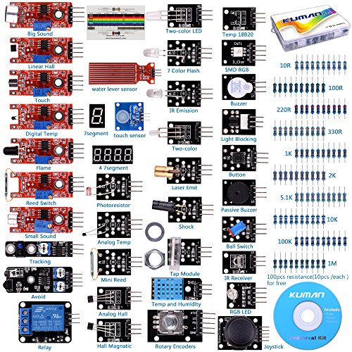 kuman 37-in-1 Kit Sensore di per ArduinoIDE, Raspberry Pi, STM32, Mega2560 Nano K5