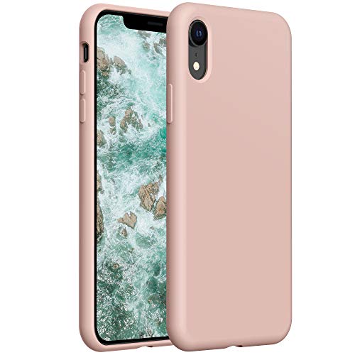 YATWIN Compatibile con Cover iPhone XR, Custodia per iPhone XR Silicone Liquido, Protezione Completa del Corpo con Fodera in Microfibra, Compatibile con iPhone XR 6,1'', Rosa Sabbia