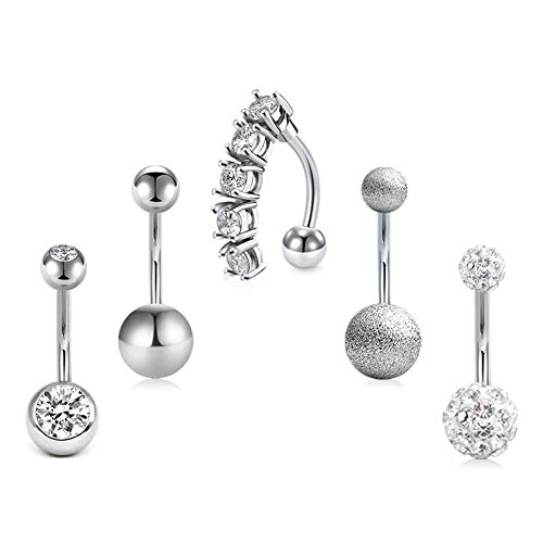 Funseedrr Anello per Ombelico in Acciaio Chirurgico Confezione 14G 10mm Barbell Navel Bars Piercing Jewellery