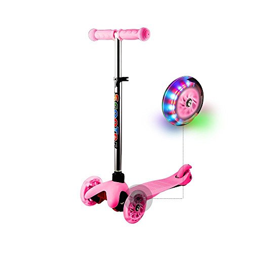 Profun Monopattino 3 Ruote Scooter con Luci LED Manubrio Altezza Regolabile 57-69cm con Freno Posteriore per Bambini 3-6 Anni, Rosa