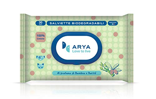 Arya Salviette Biodegradabili di Cotone da 30 Pz per Cani E Gatti, Aloe e Bergamotto