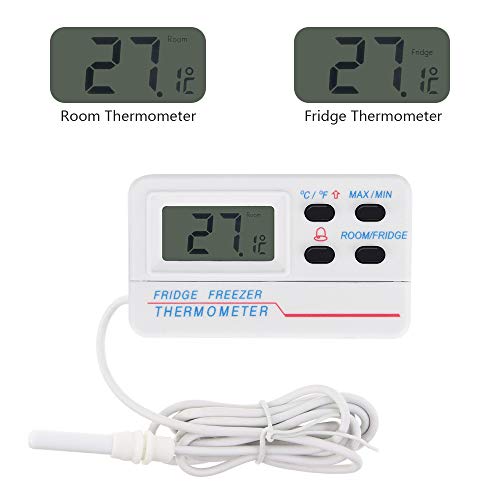 Welltop SP-E-16 - Termometro diidital per frigorifero 2 in 1, con sonda esterna, display LCD, facile da leggere, funzione sveglia, per casa e cucina
