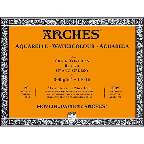 Arches blocco per acquerello incollato 4 lati (20 fogli) - grana torchon - 300 g/mq -  31 x 41 cm