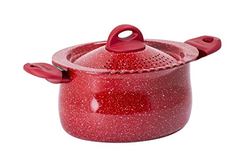 Aeternum Rubino Induction Pasta Pot con Coperchio, Alluminio, Rosso/Pietra, 26 cm