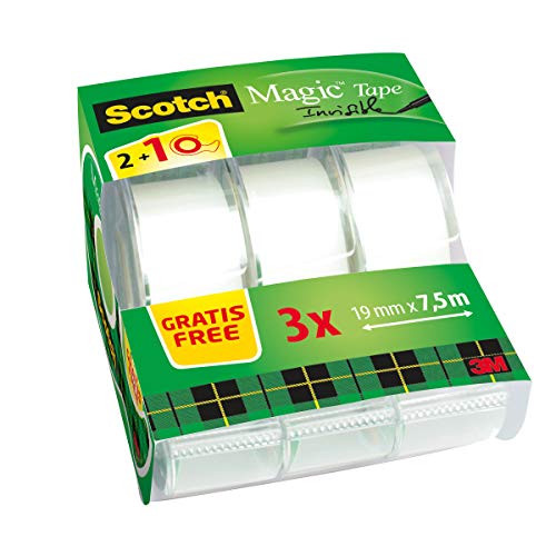 Scotch 3M Magic Tape Nastro Adesivo Trasparente Invisibile, 3 Pezzi, 7.5 m x 3