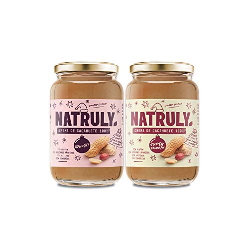 NATRULY Burro di Arachidi Naturale Senza zucchero, Senza Glutine e Senza Olio di Palma - 100% Naturale, 100% Vegan (Crunchy + Super Smooth)