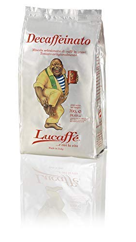 LUCAFFÈ Caffe Decaffeinato, caffè in grani 100% arabica, sacchetto caffè 700 gr. salva aroma, caffè decaffeinato in modo naturale, gusto dolce, corpo pieno, crema densa, aroma piacevole