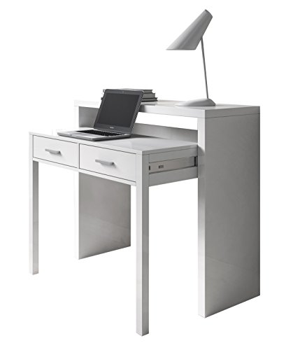 Dmora Consolle scrivania a Scomparsa, con 2 cassetti, 99 x 88 x 36 cm, Bianco, UNICO