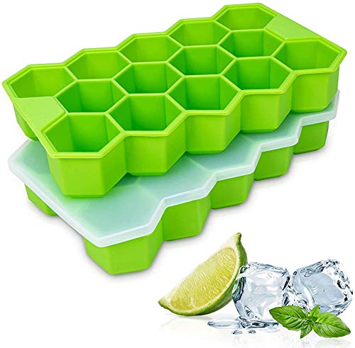 iNeego Ghiaccio Stampo 2 Pezzi Stampo Ghiaccio Silicone con Coperchio Vassoio per Ghiaccio con Coperchio Grande Ghiaccio Stampo Senza BPA per Acqua, Whisky, Succo di Frutta, Cocktail, Cibo per Neonato