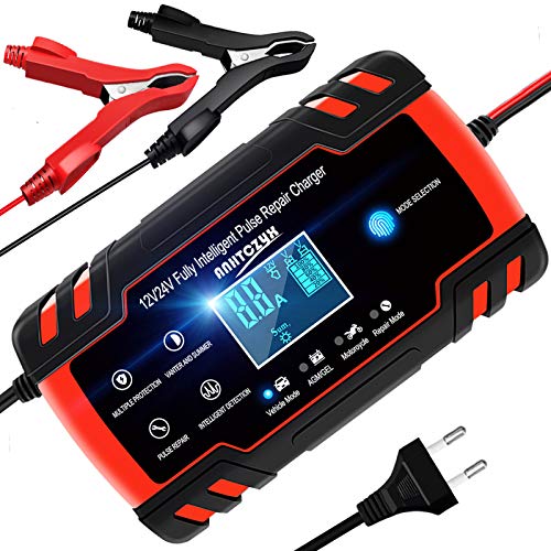 YDBAO Caricabatteria da Auto 12V/24V 8A con Schermo LCD Caricabatteria Auto di Carica con Protezione Multipla Intelligente Caricabatteria Auto Moto Automatica Caricabatteria Mantenitore