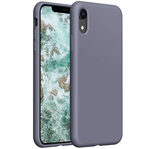 YATWIN Compatibile con Cover iPhone XR, Custodia per iPhone XR Silicone Liquido, Protezione Completa del Corpo con Fodera in Microfibra, Compatibile con iPhone XR 6,1'', Grigio Lavanda