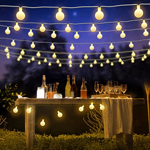 Samoleus Catena Luminosa Esterno, Stringa Luci LED 7M 50 LED, 8 Modi Ghirlanda Luminosa Lampadina Impermeabile con Telecomando e Timer, Luci Natalizie per Interno Festa Giardino Natale (Bianco Caldo)