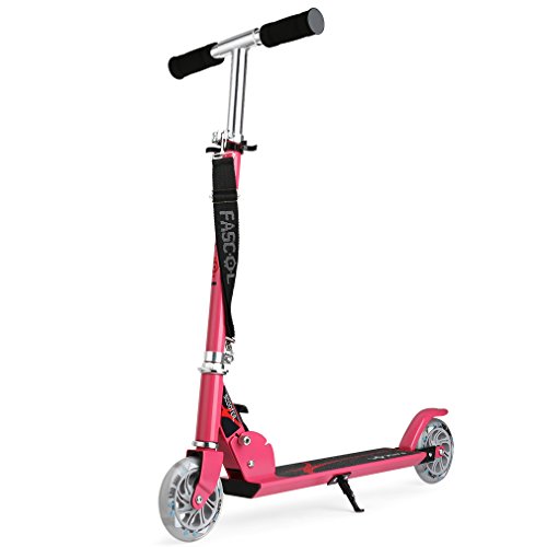 Fascol Monopattino 2 Ruote Lampeggiante Regolabile Scooter Freestyle Pieghevole, Adatto per Bambini 3 e 13 Anni, Rosa