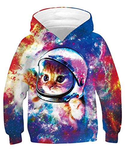 TUONROAD Hoodies Ragazzo Ugly Galaxy Cat 3D Stampare Sweatshirt Ragazza Leggere Sport Pullover Confortevole Felpe con Cappuccio Maniche Lunghe Casual Maglione Sweat Jacket con Tasche M