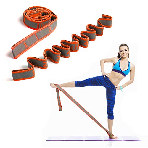 DeHub Elastico Fasce di Resistenza, Cinturino per Esercizi con 8 Loops per Bambini e Adulti - Bande Fitness per Pilates, Stretching, Fitness, Ginnastica, Danza e Allenamento. (Arancia)