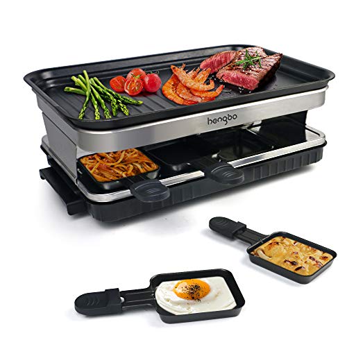 Raclette con Piastra Antiaderente Rivestito Termicamente Isolato 8 Padelline per 8 Persone 1500W, Nero