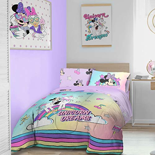 Disney Minnie Mouse - Set copripiumino matrimoniale, motivo: unicorno, multicolore