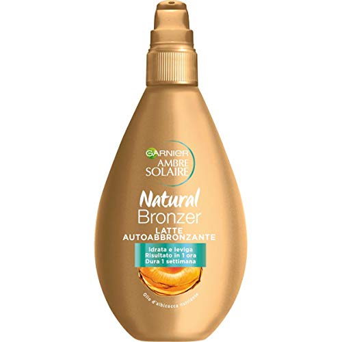 Garnier Ambre Solaire Latte Natural Bronzer, Latte Autoabbronzante per un'Abbronzatura Omogenea, Idrata e Leviga la tua Pelle, Risultato Visibile in un'Ora dall'Applicazione, 150 ml, Confezione da 1