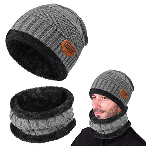 Yuson Girl Cappello Uomo invernale Berretti e Sciarpe Uomo con sciarpa Uomo Berretti in maglia (Grigio)