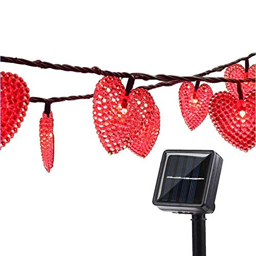 Catene Luminose Esterne,KINGCOO Impermeabile 20ft 30LED Amore Cuore Natale Solare Stellato Decorativo Luci Stringa con 8 modalità per Giardino Nozze Festa Terrazza Illuminazione (Rosso)