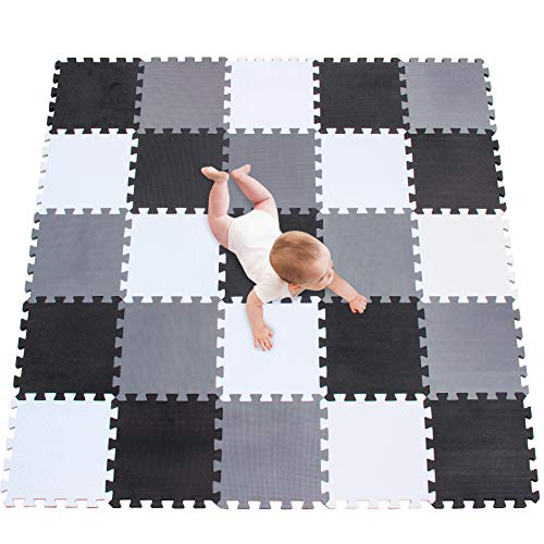 meiqicool -25 Pezzi Tappetino Puzzle per Bambini in gommapiuma Eva, Tappetino da Gioco, Puzzle Tappeto, Puzzle per Bambini in gommapiuma,Dimensioni 142 x142 x 1cm Bianco-Nero-Grigio