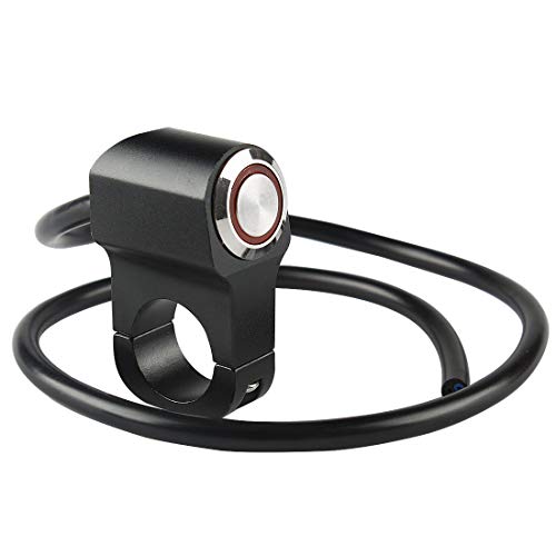 Larcele Motociclo Manubrio Faro Interruttore a Pulsante con Indicatore Luminoso Rosso 12V 22mm,Angel Eye SBKG-04 (Nero Copertina)