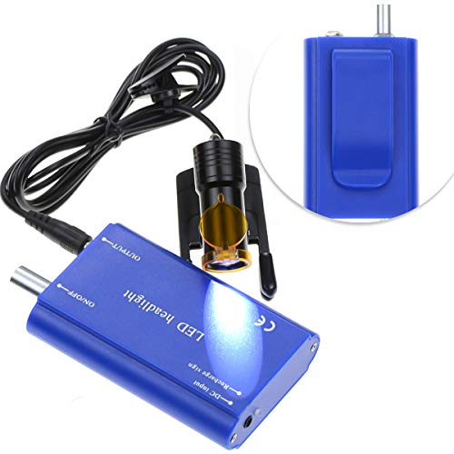 Mike Dental - Faro a LED portatile, 5 W, con clip, in plastica, con filtro per lenti binocolo + batteria da trasporto (blu)