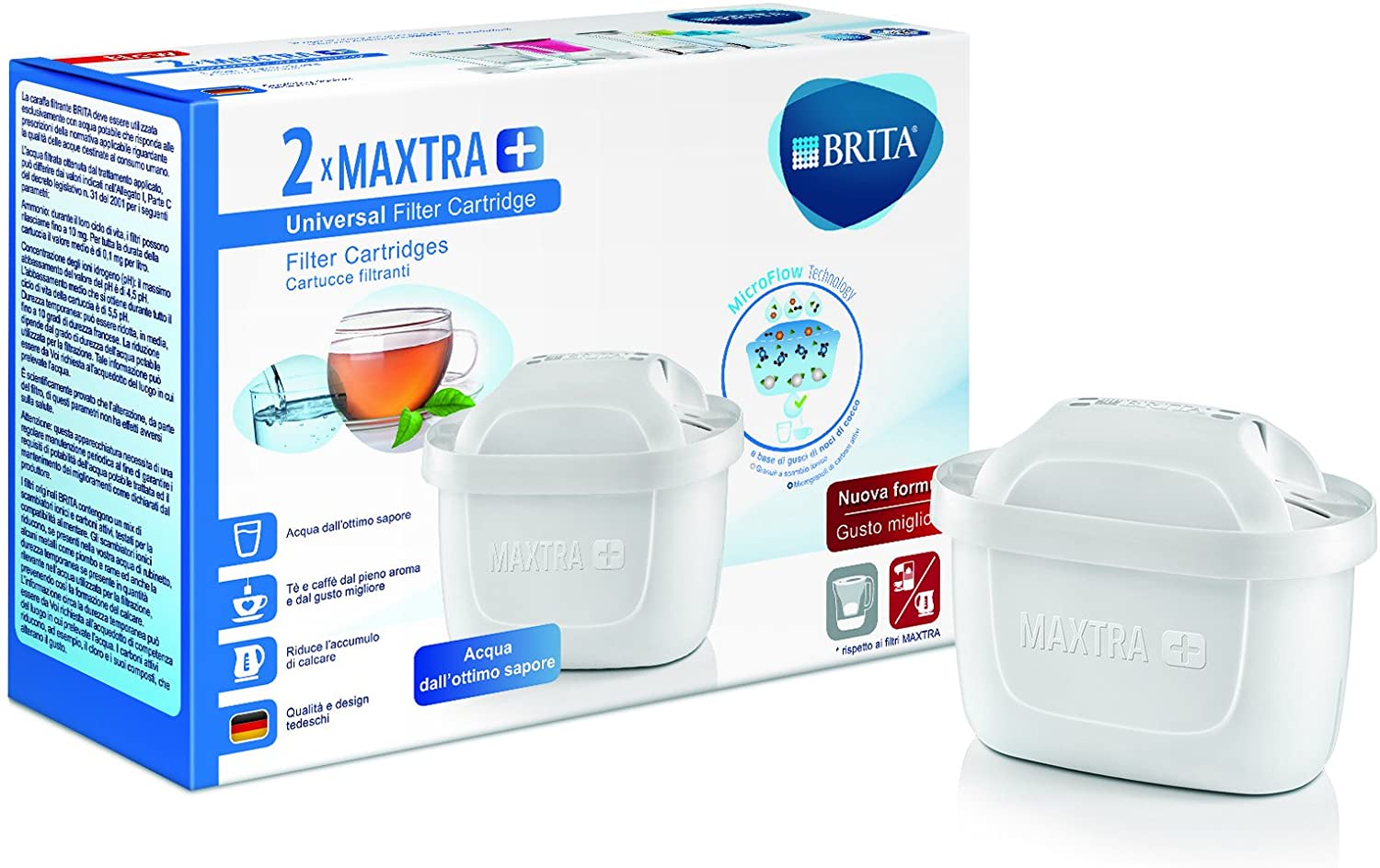 Brita Filtri Maxtra+ Pack 2 Cartucce Filtranti per Caraffe, 2 Mesi di Acqua Filtrata, Plastica/Carboni/Resine, Plastica, Bianco, 2 Unità