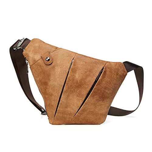 FANDARE Nuovo Monospalla Zaino Uomo Monospalla Pelle segmentato Borsello da Uomo Borsa a Tracolla Borsa Sportiva Sling Crossbody Bag Affari Ciclismo Viaggio Grande Capacità Impermeabile Marrone Chiaro