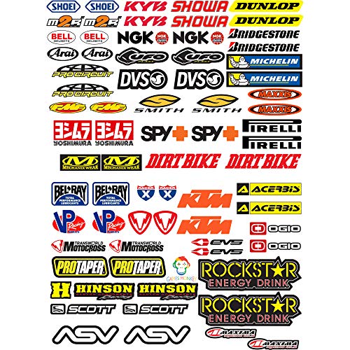 GamesMonkey Adesivi Moto Sponsor 73 Pz Sticker Motocross Grafiche Bici MTB Computer Motorino Kit Modellismo Vinile Lucido Marche Famose Pack