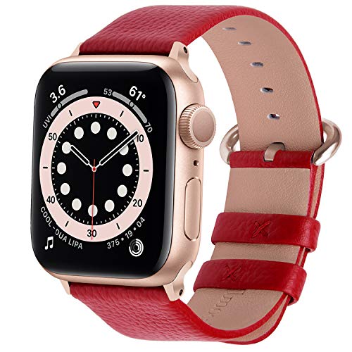 Fullmosa Cinturino per Apple Watch 42mm/44mm, Cinturini in Pelle di Ricambio Compatibile con Apple Watch Serie SE 6 5 4 3 2 1, Cinturino per iWatch per Uomo e Donna, Rosso + Oro Rosa