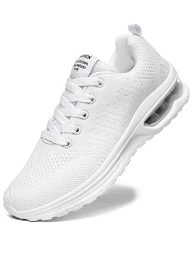 JIANKE Scarpe Ginnastica Donna Air Running Leggero Sportive Sneaker Fitness Corsa Walking Bianco, 36 EU