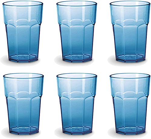 Omada Design Set 6 Bicchieri Alti in Plastica Infrangibile, capacità 42.5 cl e altezza 12.5 cm, Lavabili in Lavastoviglie, Perfettamente Impilabili, linea Unglassy, Colore Turchese Trasparente