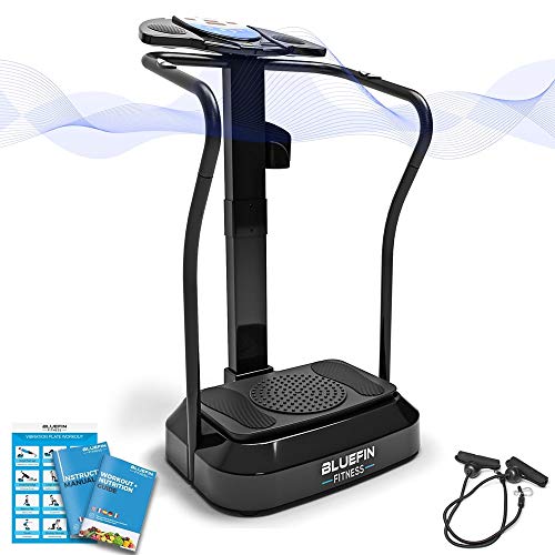 Bluefin Fitness Pedana Vibrante Dimagrante Bluefin PRO | Ginnastica da Casa a Ritmo Elevato| Console per Allenamento Completo | Rotazione dei Fianchi A 360°| Silenziosa | Altoparlanti Aux (Nero)