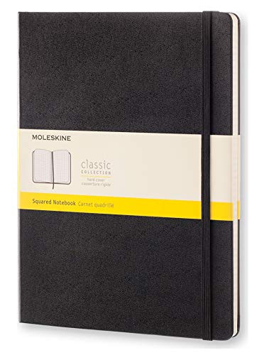 Moleskine Classic Notebook, Taccuino a Quadretti, Copertina Rigida e Chiusura ad Elastico, Formato XL 19 x 25 cm, Colore Nero, 192 Pagine